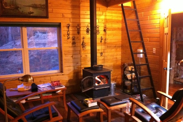 Fireplace, books, music library, stereo