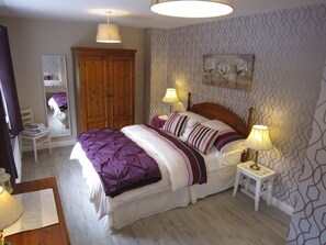 2 bedrooms, desk, blackout curtains, iron/ironing board