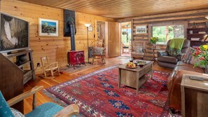 Smart TV, fireplace, DVD player, books