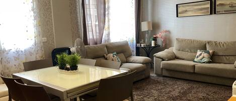 TV, DVD player, books, music library