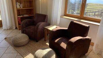 Smart TV, caminetto, lettore DVD, libri