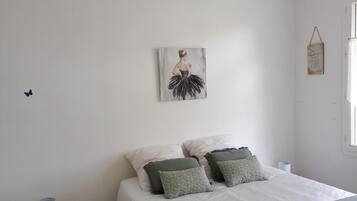 1 bedroom, desk, iron/ironing board, travel cot