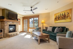 Smart TV, fireplace, video games, video library