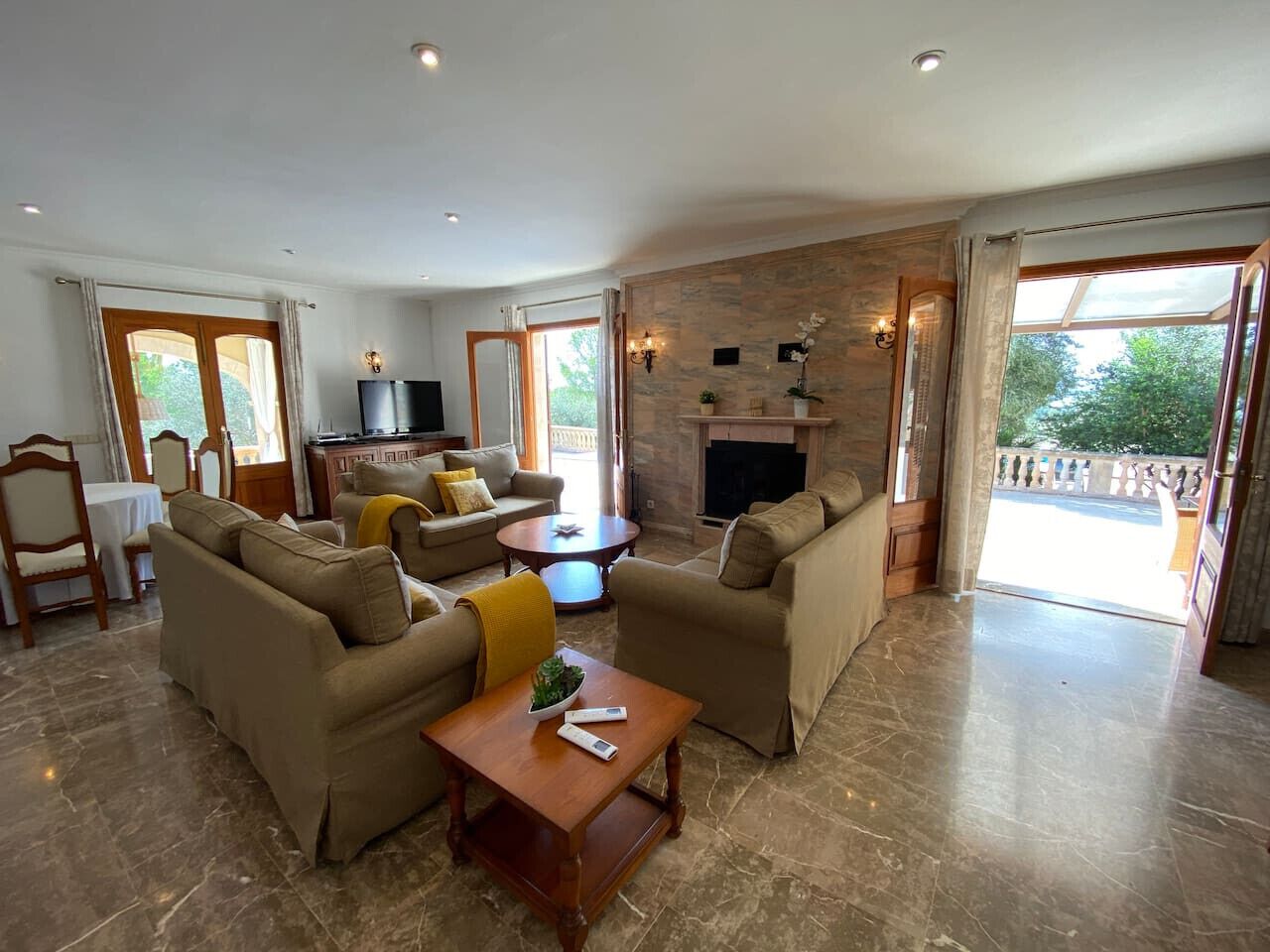 TV, fireplace, DVD player, books