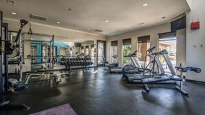 A gym with cardio machines, weightlifting equipment, and dumbbells. - Upscale stay 2.5 blocks to Kierland and Scottsdale Commons shopping.   (Scottsdale)