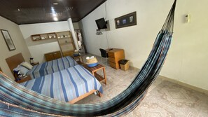 Superior Quadruple Room, 2 Double Beds, Accessible, Pool View | Memory foam beds, desk, blackout drapes, soundproofing - Poseidon Guest House (San Juan Bautista)