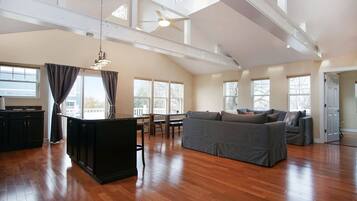 TV, DVD player, video library