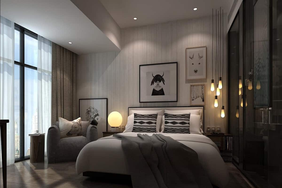 Quarto casal exclusivo | Cofres nos quartos, escrivaninha, cortinas blackout
