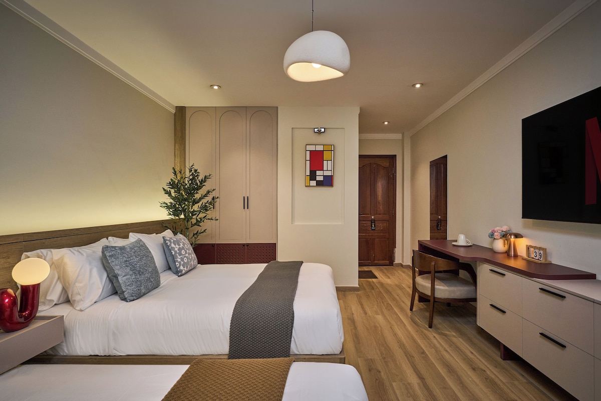 Family Quadruple Room, City View | Premium bedding, down duvets, minibar, desk