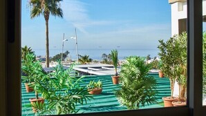 A view from a window overlooking a rooftop garden with potted plants and a clear blue sky. - Mabrouk Hotel And Suites (Agadir)
