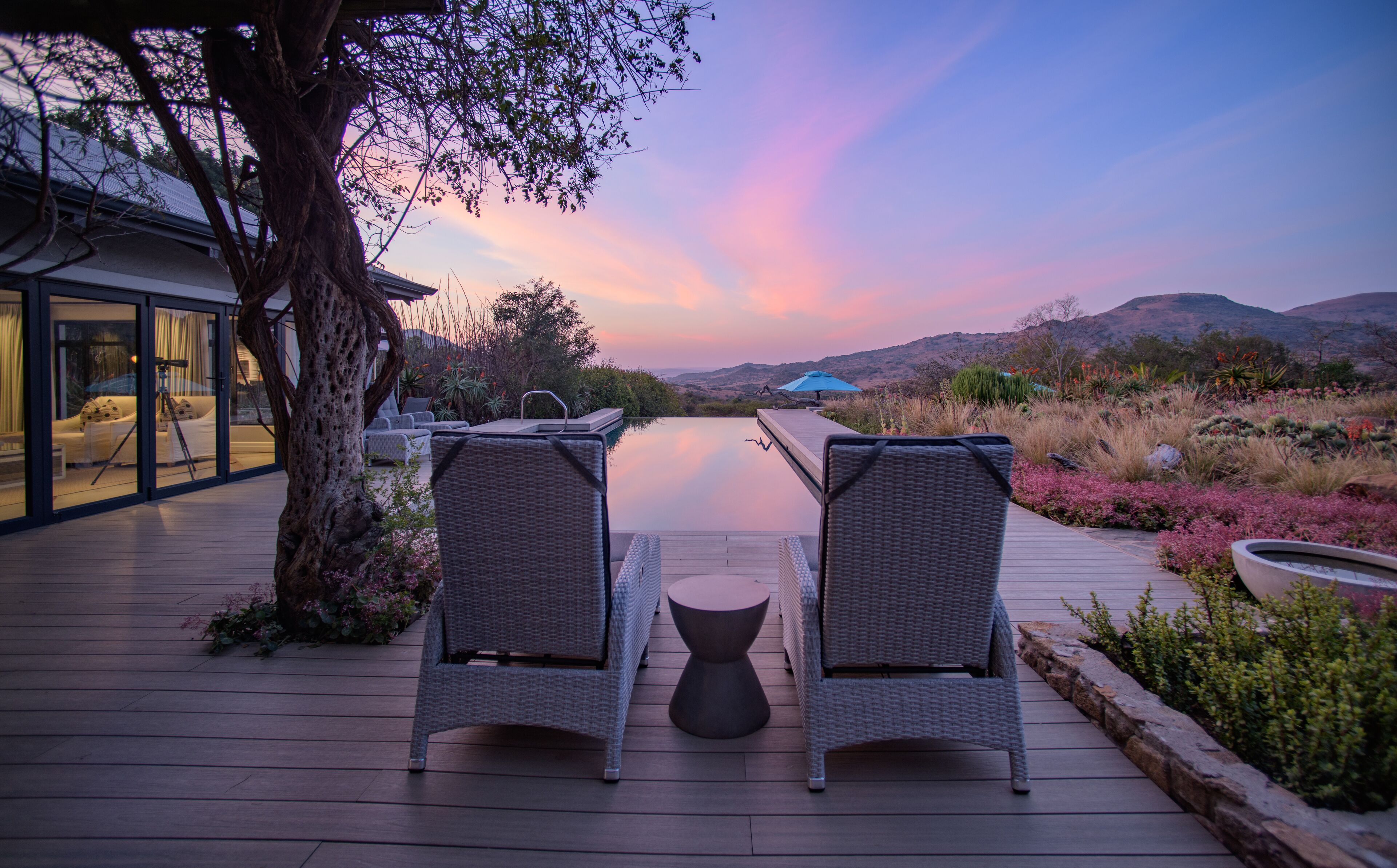 Outdoor pool, pool umbrellas, pool loungers