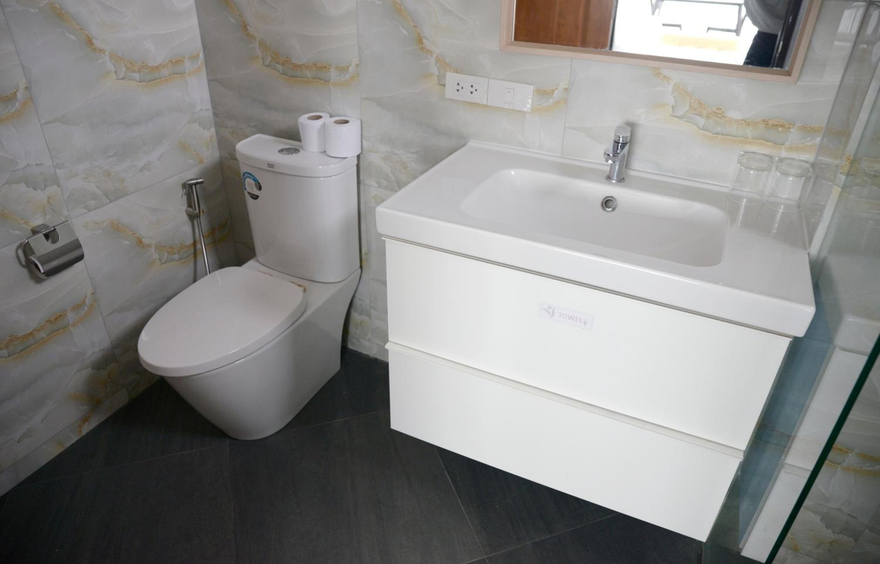 shower, free toiletries, hair dryer, bathrobes