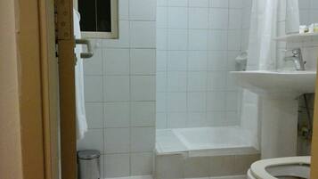 Shower, free toiletries, hair dryer, slippers