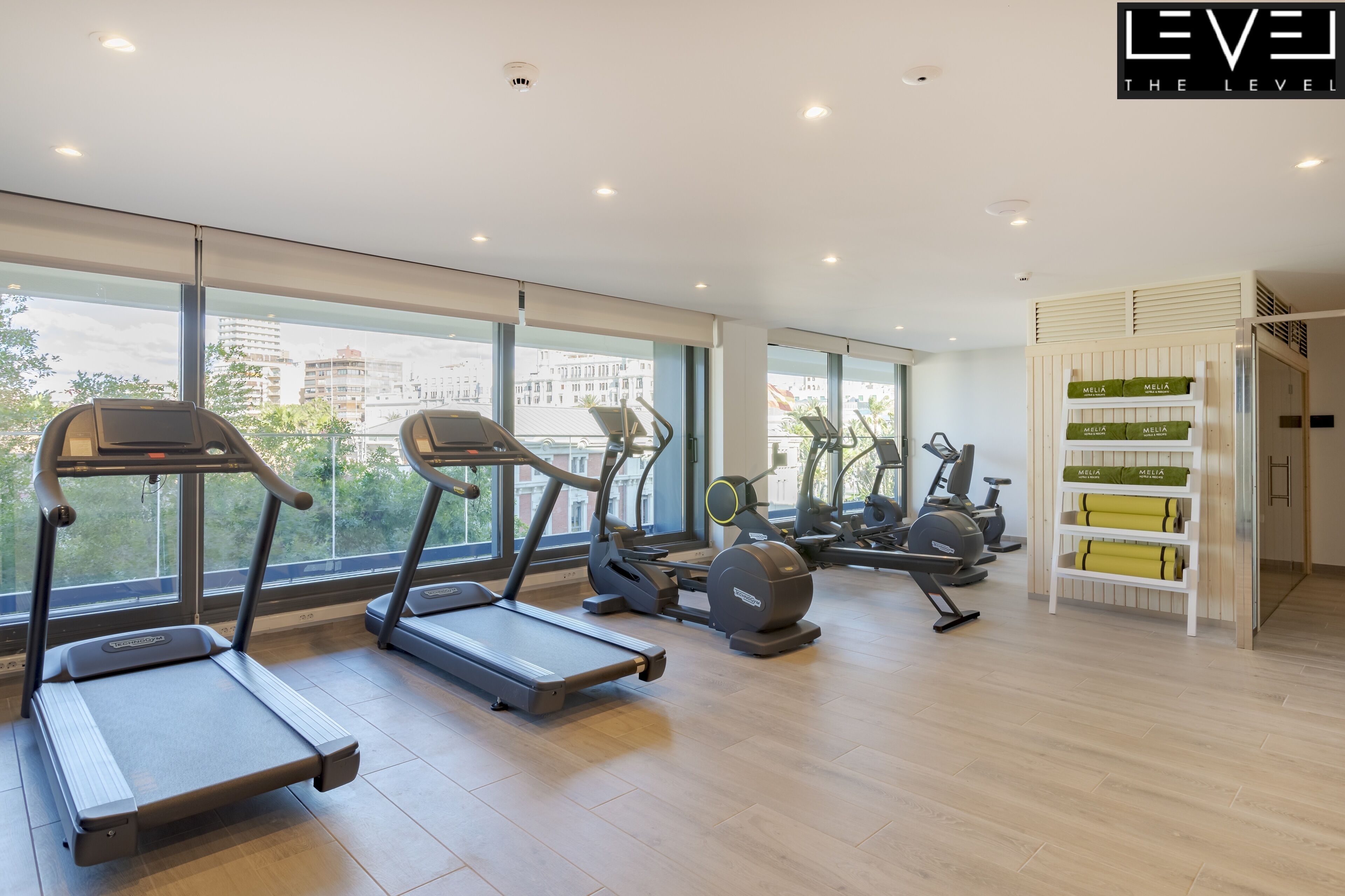 A gym with treadmills, stationary bikes, and ellipticals.