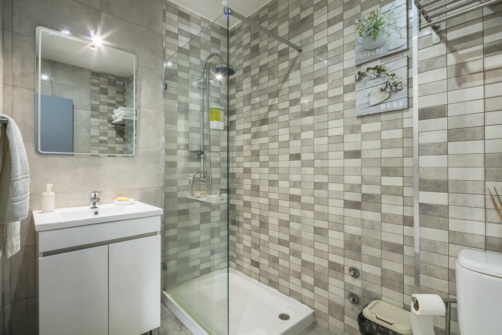 Departamento, 1 habitación, balcón | Baño | Regadera, secadora de cabello, toallas, shampoo 