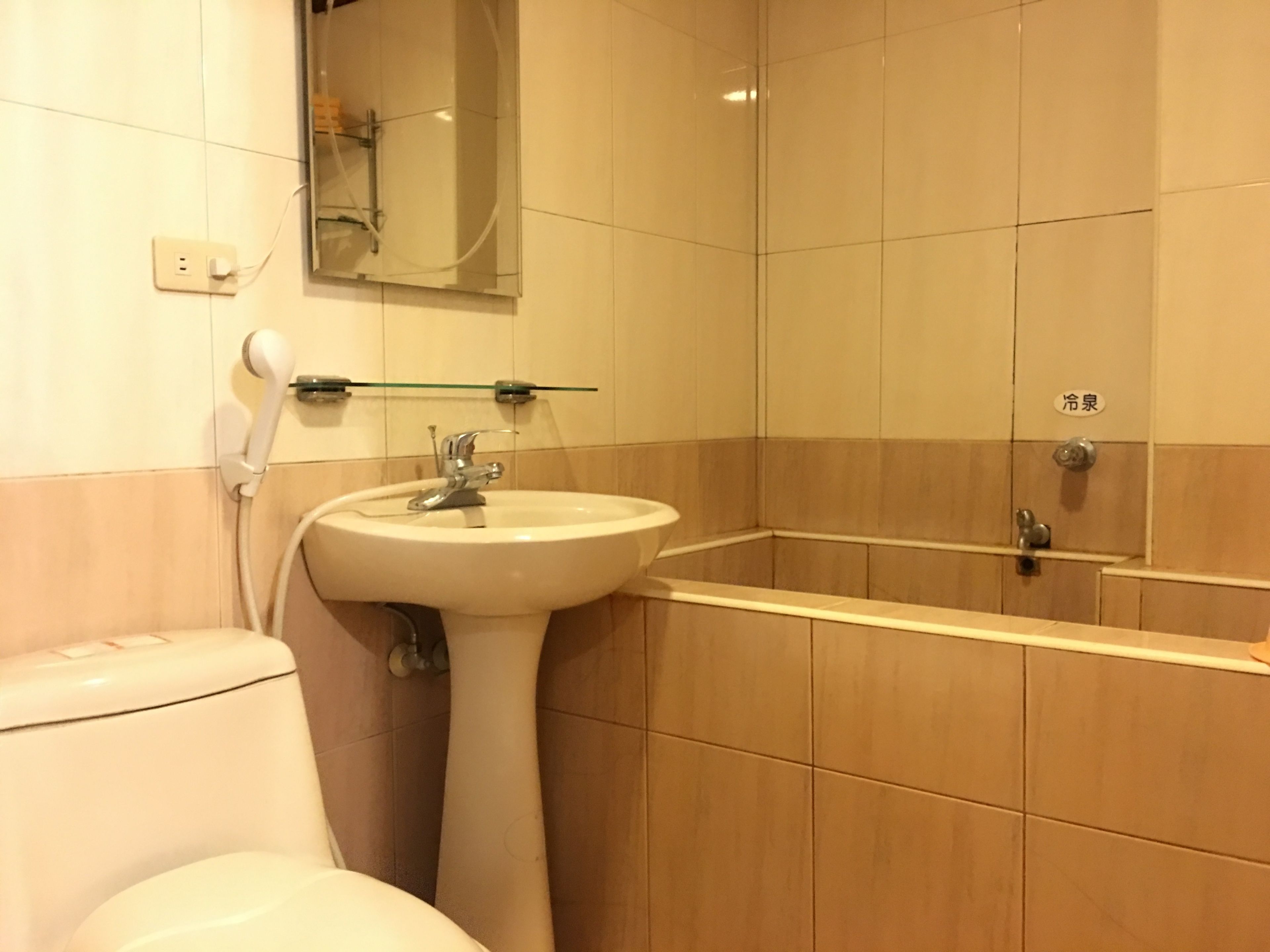 A bathroom with a sink, mirror, and toilet.
