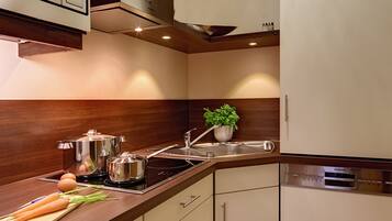 Superior Apartment, 1 Bedroom, Balcony | Private kitchen | Fridge, microwave, stovetop, coffee/tea maker