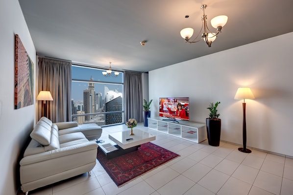 Apartment, 1 Double Bed, Non Smoking, City View | Living area | Flat-screen TV