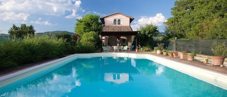 Seasonal outdoor pool, sun loungers