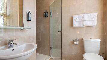 Shower, free toiletries, hair dryer, towels