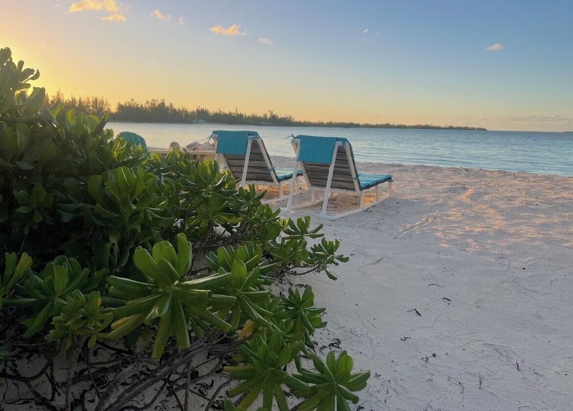On the beach, sun loungers, beach towels