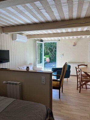 TV, fireplace, DVD player, books