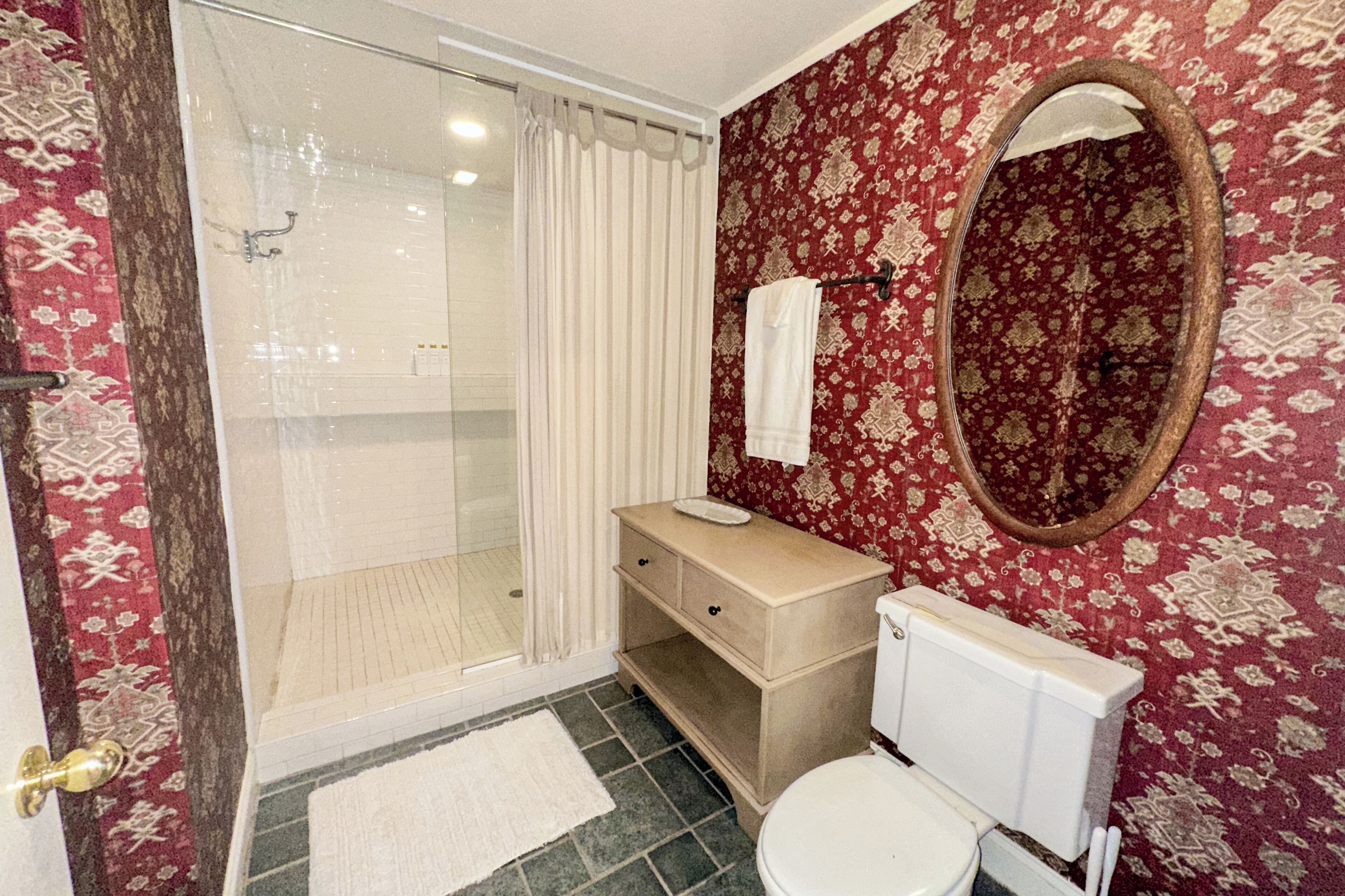 The Laurel Room's tile shower is surprisingly large