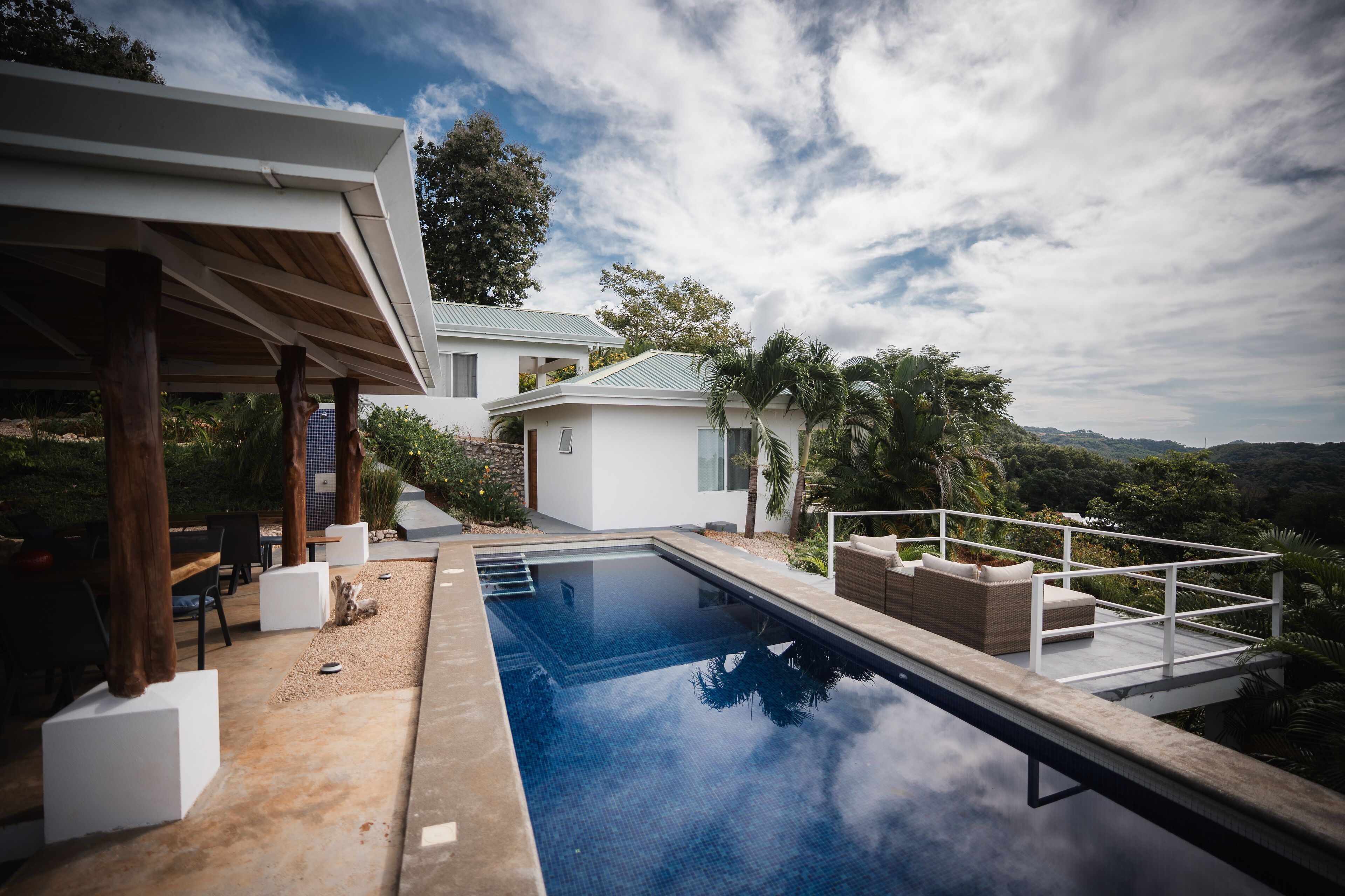 outdoor pool, pool loungers