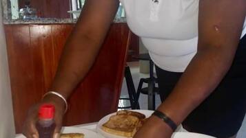 Fridge, microwave, oven, cookware/dishes/utensils