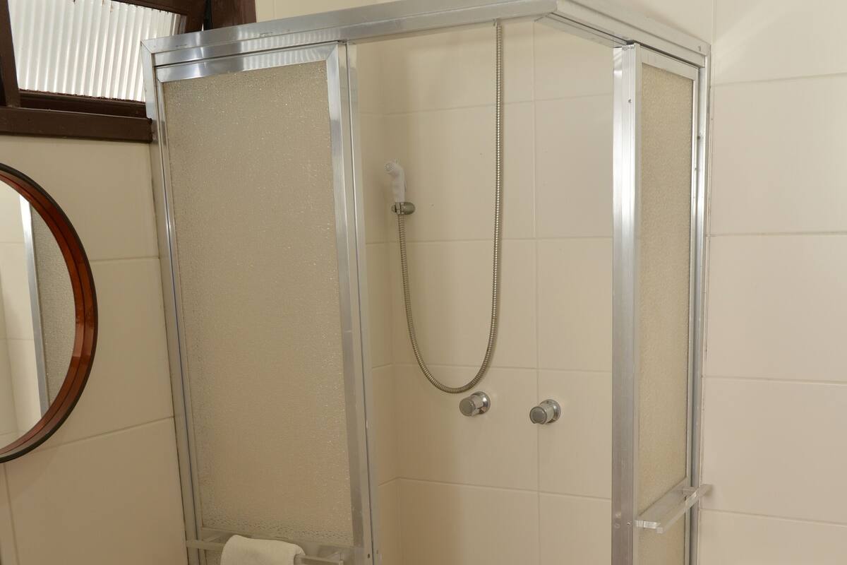 shower, rainfall showerhead, towels