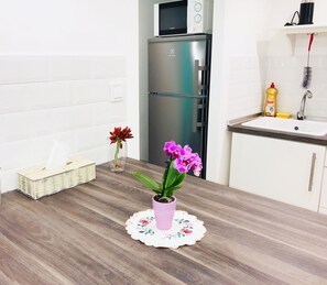 Fridge, microwave, oven, toaster