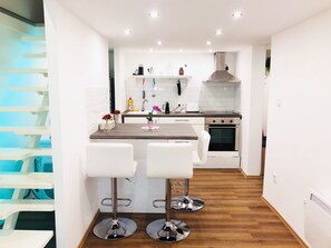 Fridge, microwave, oven, toaster