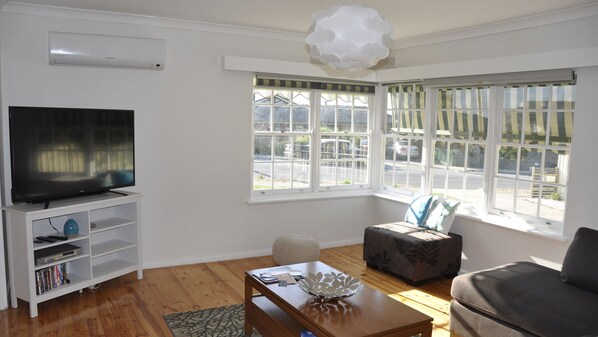 Smart TV, DVD player, books, video library