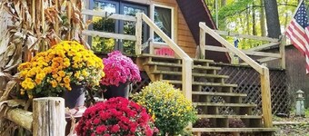 AFrame Cabin w/Acreage-Hamlin Lake-Hot Tub-Kayaks-Firepit-Dogs okay! No Fees!