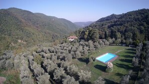 aerial view of the pool and of the area