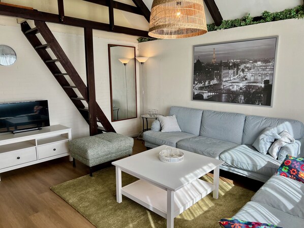 TV connectée, livres, chaîne hi-fi