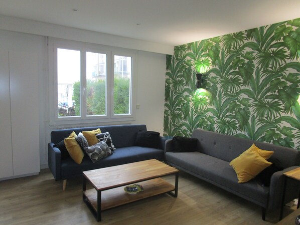 TV, DVD player, books, video library