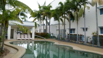 Outdoor pool, sun loungers