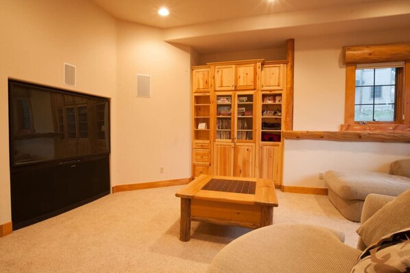 TV, fireplace, DVD player, books
