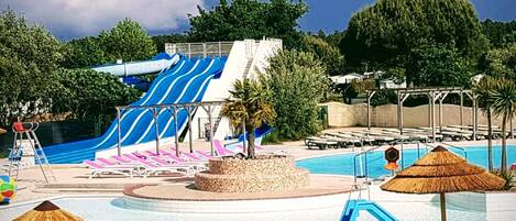 Indoor pool, 4 outdoor pools, open 10:00 AM to 6:00 PM, pool umbrellas