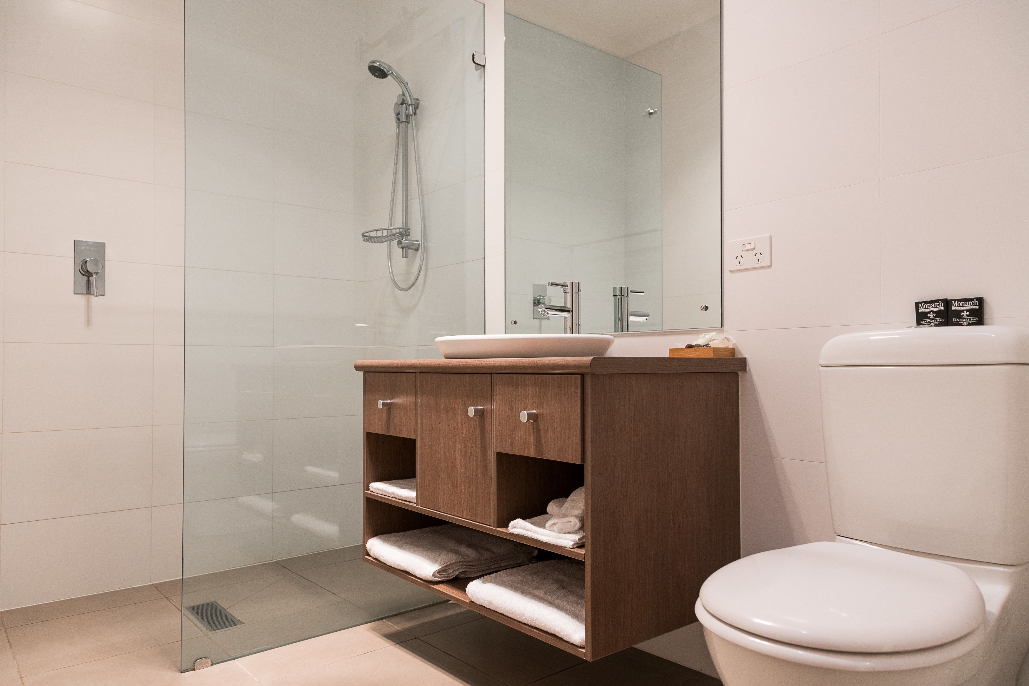 luxury studio, 1 queen bed, accessible, non smoking | bathroom | eco-friendly toiletries, hair dryer, towels, soap