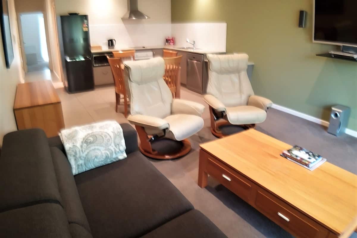 luxury apartment, 1 queen bed with sofa bed | living area | tv