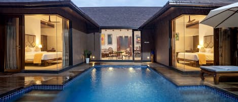 Premium-villa - udsigt til pool | Egyptiske bomuldslagner, premium-sengetøj, dundyner, minibar