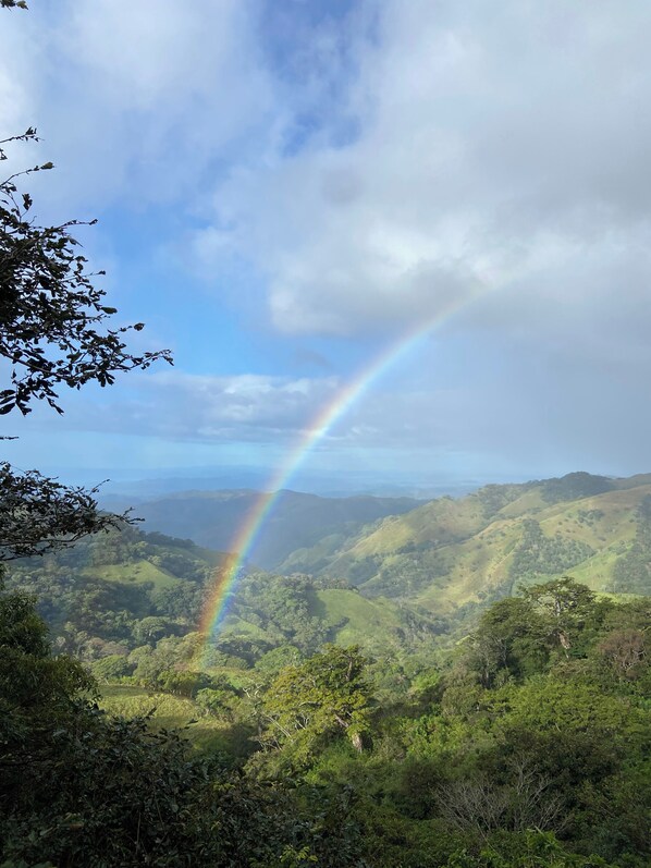 A landscape with a rainbow over rolling hills. - Casa Cielo: Bird’s Eye Views– proceeds support Sustainability Center (Carretera a Monteverde)