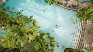 Indoor pool, outdoor pool, open 10:00 AM to 9:00 PM, lifeguards on site