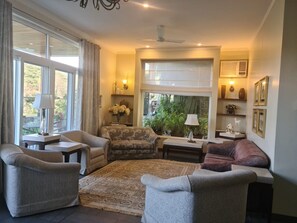 LCD TV, fireplace, toys