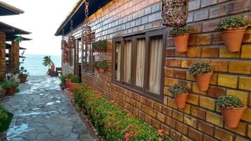Stroll along the beachfront pathway, lined with lush greenery and vibrant flowers, leading to the ocean.