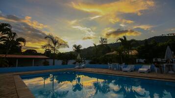 Outdoor pool, sun loungers