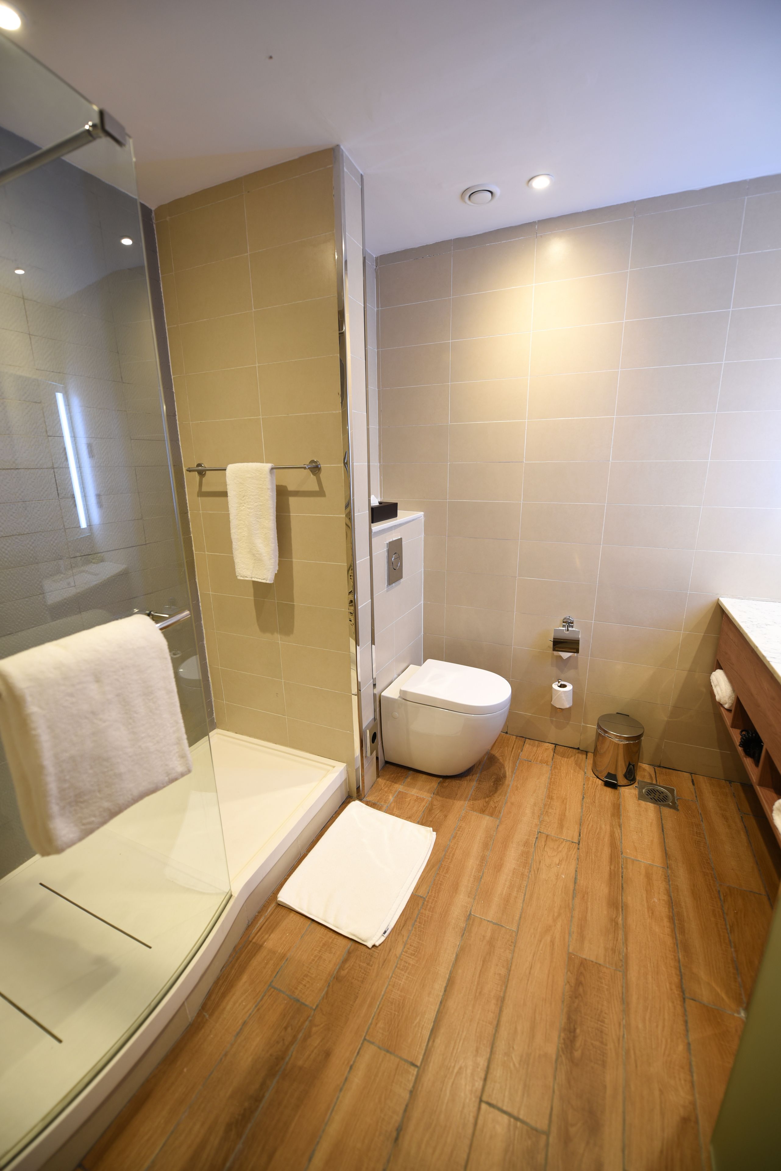 rainfall showerhead, free toiletries, hair dryer, bathrobes