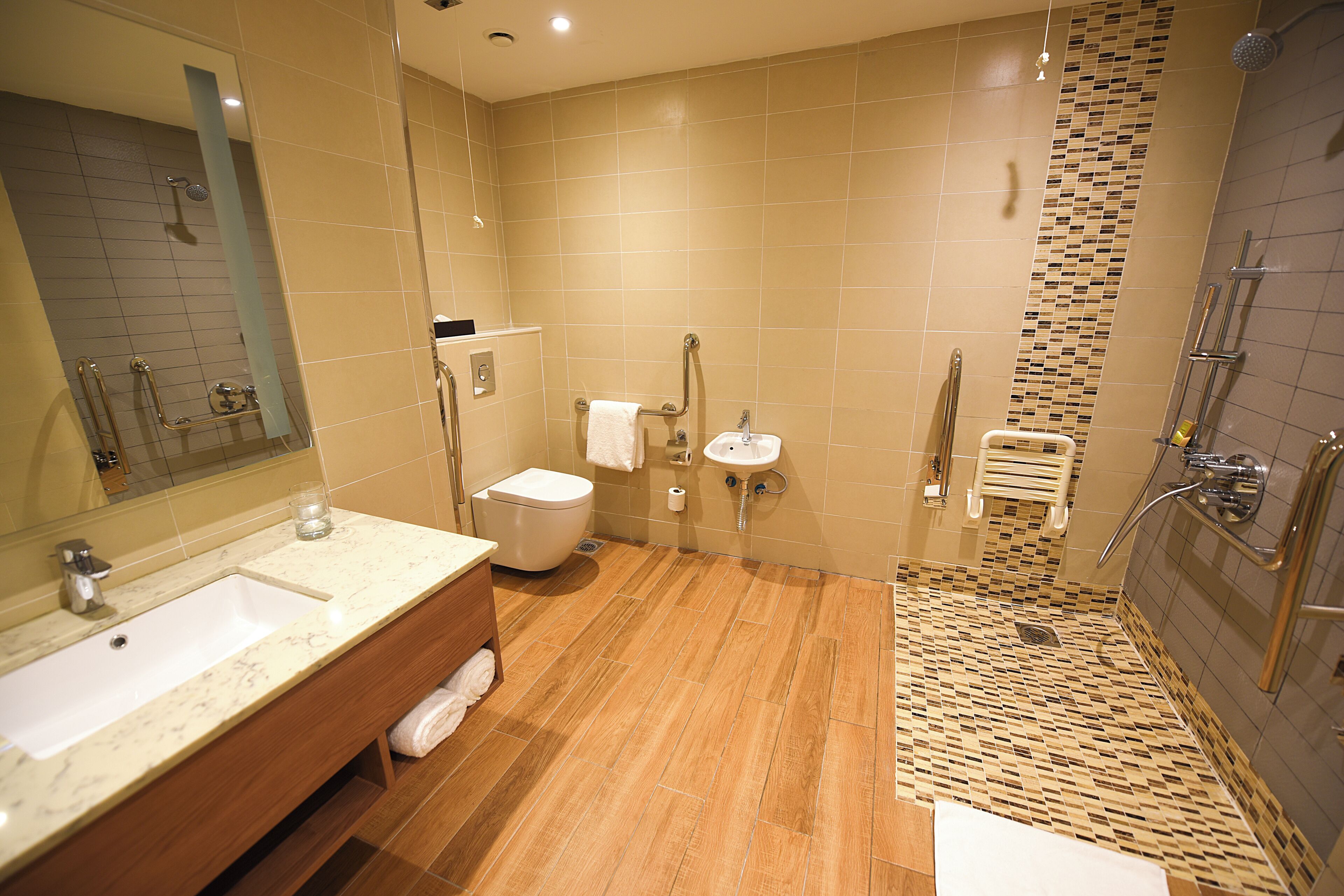 rainfall showerhead, free toiletries, hair dryer, bathrobes